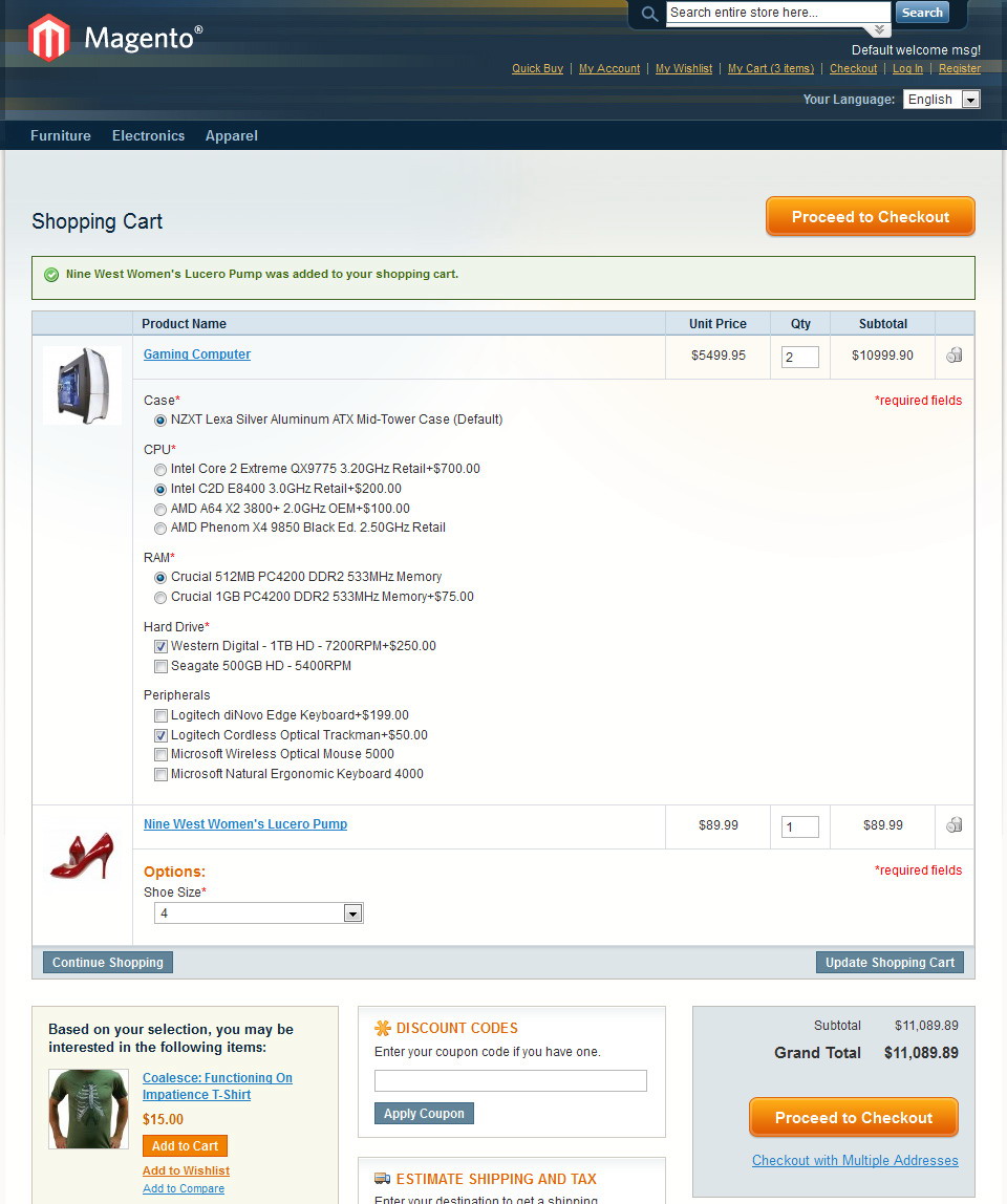 Magento Configurable Shopping Cart 